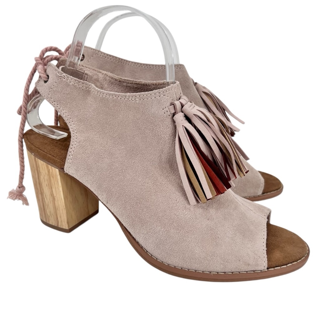 Toms Blush Suede Tassel Elba Peep Toe Booties